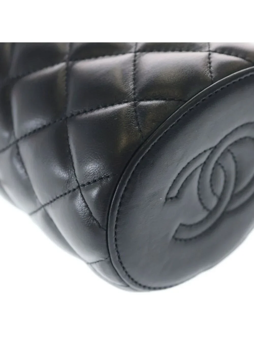 Chanel Crown Box Vanity Lambskin Leather Chain Shoulder Bag Gold Black Plate